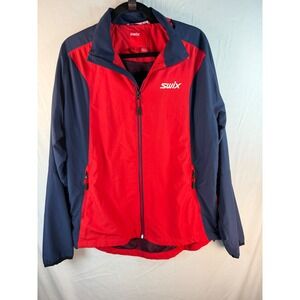 Swix Mens Large Red Navy Blue Colorblock Full Zip Windbreaker Jacket Mesh Lined